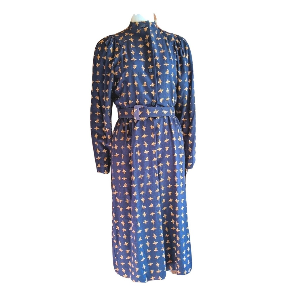Vintage Doncsater Dress Size 2 Belted Unique Duck Print Midi USA Cottagecore